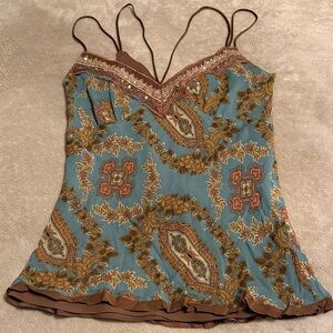 Elegant Blue and Brown Women's Top🌸